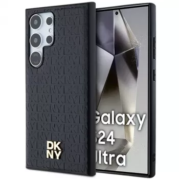 DKNY DKHMS24LPSHRPSK Hardcase til Samsung Galaxy S24 Ultra, sort læderdesign med metallogo, MagSafe-kompatibel