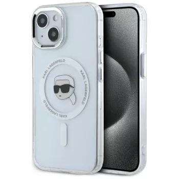 KARL LAGERFELD IML Metal Karl Head MagSafe-cover til Apple iPhone 15 – hvid