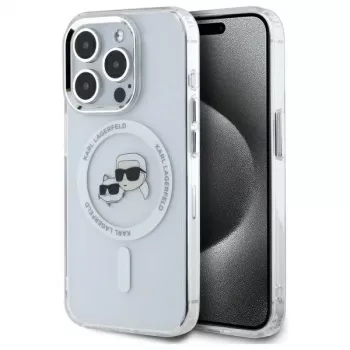 Karl Lagerfeld KLHMP15LHLSKCH iPhone 15 Pro 6.1 hardcase IML Metal Karl & Choupette Head MagSafe hvid