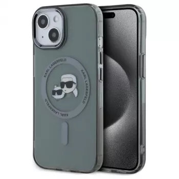 Karl Lagerfeld KLHMP15SHLSKCK Hardcase IML Metal Karl & Choupette Head MagSafe til Apple iPhone 15 6,1 inch sort