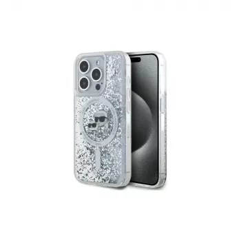 Karl Lagerfeld KLHMP15LLGKCSGH iPhone 15 Pro 6.1 hardcase transparent Liquid Glitter Karl & Choupette Head MagSafe
