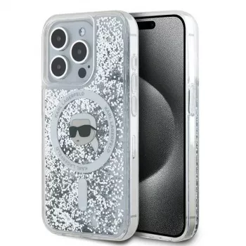 Karl Lagerfeld KLHMP15XLGKISGH iPhone 15 Pro Max 6.7 hardcase transparent Liquid Glitter Karl Head MagSafe