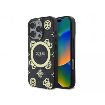 Guess GUHMP16LH4PYEEK Hardcase til Apple iPhone 16 Pro 6,3 inch sort Peony On 4G Background IML MagSafe