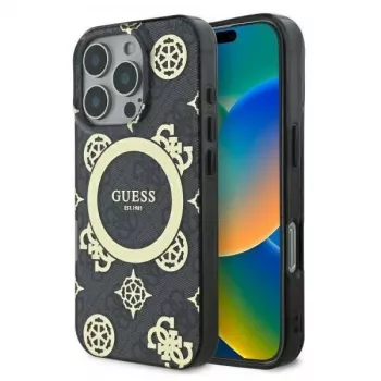Guess GUHMP16XH4PYEEK Hardcase til iPhone 16 Pro Max 6,9 inch sort Peony på 4G-baggrund MagSafe