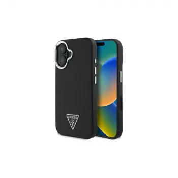 Guess GUHMP16SPGTSPSK iPhone 16 sort Hardcase Grained Triangle MagSafe