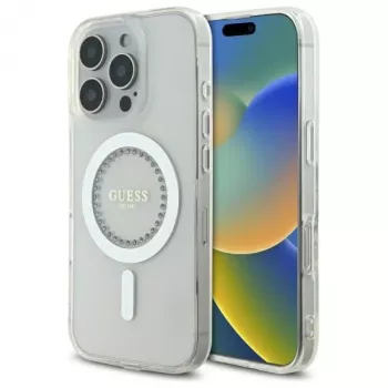 Guess GUHMP16XPFTDTEH Hardcase til Apple iPhone 16 Pro Max 6,9 inch hvid IML Strass Stones MagSafe