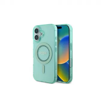 Guess IML Rhinestones MagSafe Case til iPhone 16 Plus (grøn)