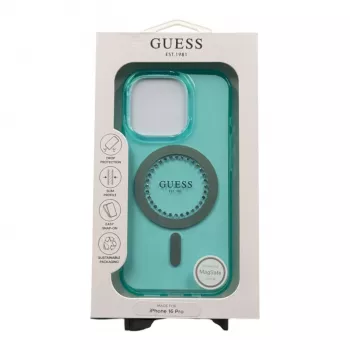 Guess GUHMP16LPFTDTEN iPhone 16 Pro 6,3 inch Hardcase IML Rhinestones MagSafe grøn
