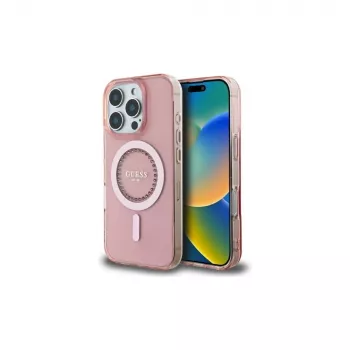 Guess GUHMP16LPFTDTEP Hardcase IML Rhinestones MagSafe til iPhone 16 Pro 6,3 inch Pink