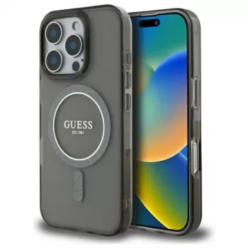 Guess GUHMP16LHFGEREK Hardcase IML Glitter Circle MagSafe til iPhone 16 Pro 6,3 inch sort