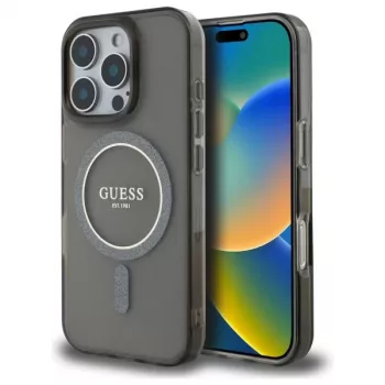 Guess GUHMP16XHFGEREK Hardcase IML Glitter Circle MagSafe til iPhone 16 Pro Max 6,9 inch sort