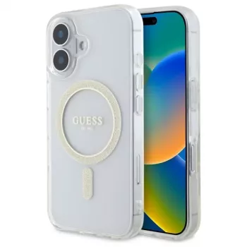Guess GUHMP16MHFGERET iPhone 16 Plus 6,7 inch Transparent Hardcase IML Glitter Circle MagSafe
