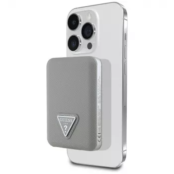 GUESS Grained Triangle Trådløs Powerbank 5000mAh 15W USB-C MagSafe Beige