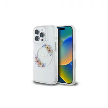 Guess GUHMP16LHFWFCT Hardcase til iPhone 16 Pro 6,3 inch Transparent IML Flowers Wreath MagSafe