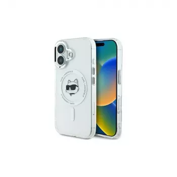 Karl Lagerfeld KLHMP16SHLSCHH iPhone 16 6.1 inch White Hardcase IML Metal Choupette Head MagSafe
