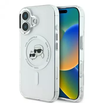 Karl Lagerfeld KLHMP16SHLSKCH iPhone 16 6.1 inch Hardcase IML Metal Karl & Choupette Head MagSafe White