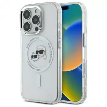 Karl Lagerfeld KLHMP16XHLSKCH Hardcase IML Metal Karl & Choupette Head MagSafe til Apple iPhone 16 Pro Max 6,9 inch hvid