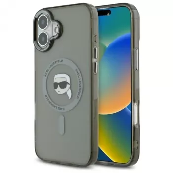 Karl Lagerfeld KLHMP16SHLSKIK Hardcase IML Metal Karl Head MagSafe til Apple iPhone 16 6,1 inch, sort