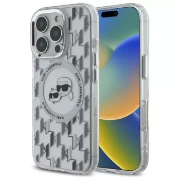 Karl Lagerfeld KLHMP16LHMCKMHT iPhone 16 Pro 6.3 inch Transparent IML Monogram Karl & Choupette Head MagSafe Case