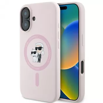 Karl Lagerfeld KLHMP16SSCMKCRHP Hardcase Silicone MagSafe Case til Apple iPhone 16 6,1 inch Pink Karl & Choupette