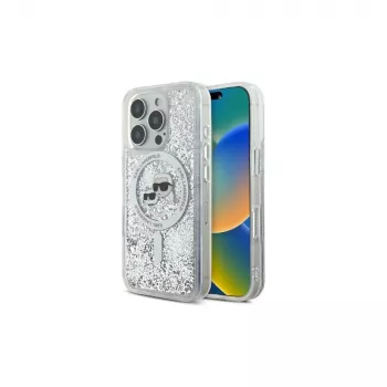 Karl Lagerfeld Liquid Glitter Karl & Choupette Head MagSafe Case til iPhone 16 Pro Max (Transparent)