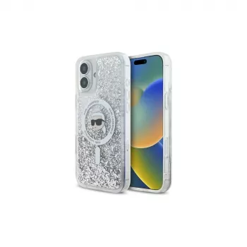 Karl Lagerfeld Liquid Glitter Karl Head MagSafe Hard Case til iPhone 16 Plus, Transparent