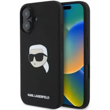 Karl Lagerfeld KLHMP16SSKHPPLK iPhone 16 6,1 sort silikone-hardcase med Karl Head Print og MagSafe
