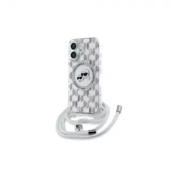 Karl Lagerfeld KLHMP16SHCKCKLCT iPhone 16 6,1 inch Transparent Hardcase IML Crossbody Monogram Karl & Choupette Head MagSafe