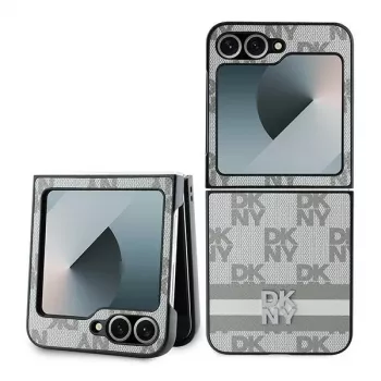 DKNY DKHCZF6PCPTSSE beige ternet mønster med striber bagsidebeskyttelse til Samsung Galaxy Z Flip6 F741 / Z Flip7 FE