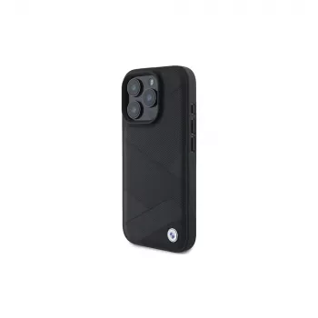 BMW Sign Leather Crossing Lines Pattern hardcase til Apple iPhone 16 Pro 6,3 inch sort