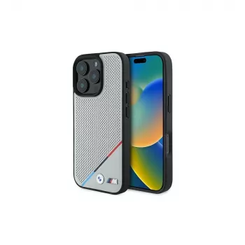 BMW M Perforated Tricolor Line hardcase til Apple iPhone 16 Pro 6,3 inch grå MagSafe