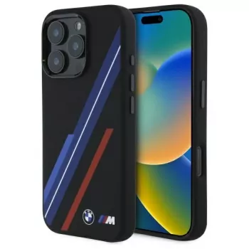 BMW BMHMP16X23SSPK hardcase silikone MagSafe cover til iPhone 16 Pro Max 6,9 inch sort Random Lines