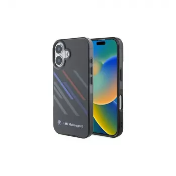 BMW BMHCP16M23HTRAK hardcase til iPhone 16 Plus 6,7 inch sort Motorsport IML Random Stripes