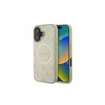 Guess Saffiano Peony Classic Logo MagSafe-cover til iPhone 16 (guld)