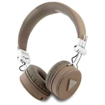 Guess Grained Classic Round Shape Trådløse Bluetooth Over-Ear Hovedtelefoner med ENC, brun