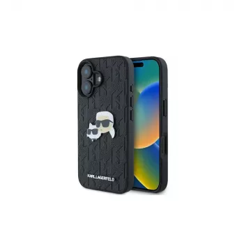 Karl Lagerfeld Monogram Karl & Choupette Head Pin Cover til iPhone 16 (sort)