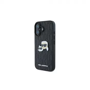Karl Lagerfeld Monogram Karl & Choupette Head Pin Cover til iPhone 16 (sort)