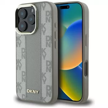 DKNY Checkered Pattern MagSafe Case til iPhone 16 Pro Max - Beige