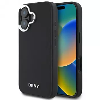 DKNY DKHMP16SPSCMCLK Hard Case til Apple iPhone 16 6,1 inch sort Plain Silver Logo MagSafe