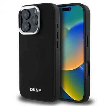 DKNY DKHMP16LPSCMCLK Hardcase til iPhone 16 Pro 6,3 inch sort enkelt sølvlogo MagSafe