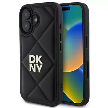 DKNY DKHCP16SPQDSLK Quilted Stack Logo Back Cover til Apple iPhone 16 6,1 inch - sort