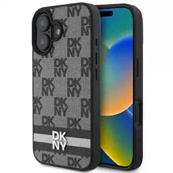 DKNY DKHCP16SPCPTSSK Hard Case til Apple iPhone 16 6,1 inch ternet mønster & trykte striber sort