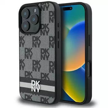 DKNY DKHCP16XPCPTSSK Hard Case til iPhone 16 Pro Max 6,9 inch sort ternet mønster & trykte striber