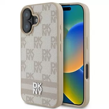 DKNY DKHCP16SPCPTSSP Hard Case til Apple iPhone 16 6,1 inch pink ternet mønster & trykte striber