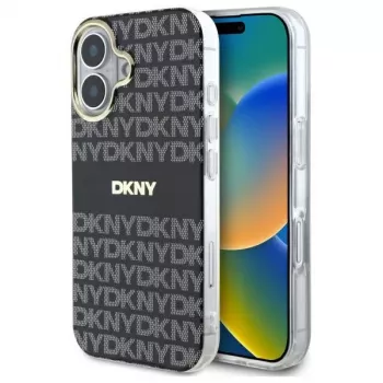 DKNY DKHMP16SHRHSEK Hard Case til Apple iPhone 16 6,1 inch - sort med gentaget teksturmønster og striber