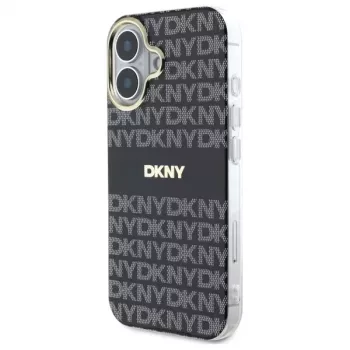 DKNY DKHMP16SHRHSEK Hard Case til Apple iPhone 16 6,1 inch - sort med gentaget teksturmønster og striber