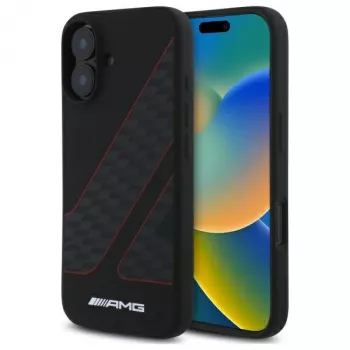 AMG AMHMP16S2SCFR iPhone 16 6,1 inch sort hardcase med ternet flagmønster MagSafe