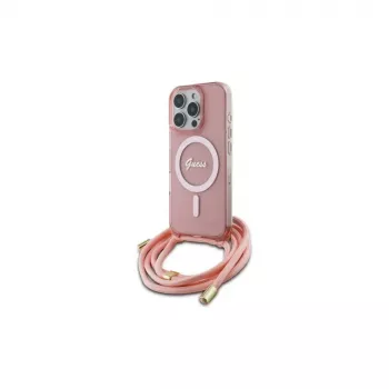 Guess GUHMP16XHCTSGNSP iPhone 16 Pro Max 6,9 inch pink hardcase Crossbody Cord Script MagSafe