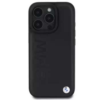BMW Hot Stamp Leather hardcase til iPhone 16 Pro 6,3 inch sort
