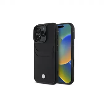 BMW Signature Leather hardcase med kortrum til Apple iPhone 16 Pro Max 6,9 inch sort